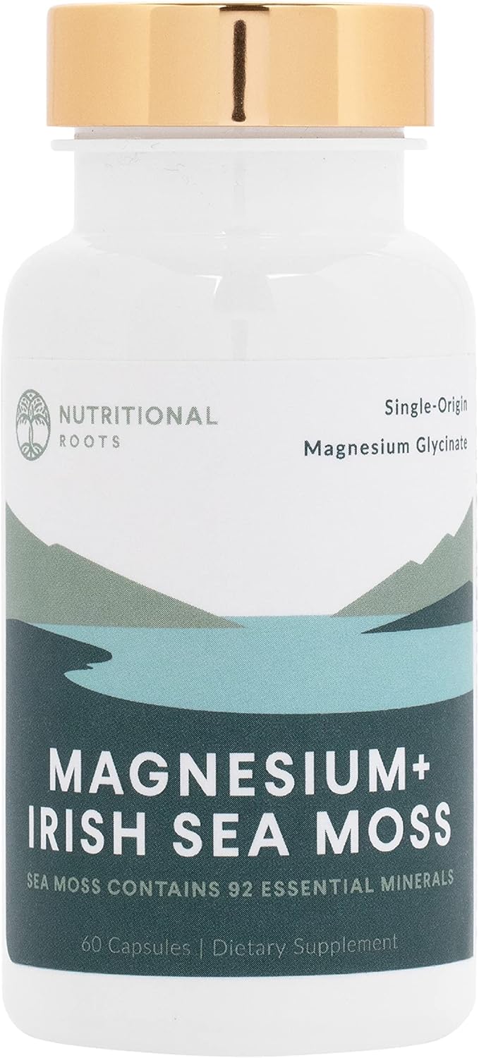 Magnesium Glycinate and Irish Sea Moss Capsules - Essential Minerals for Heart and Bone Health - 30 Servings - 60 Capsules