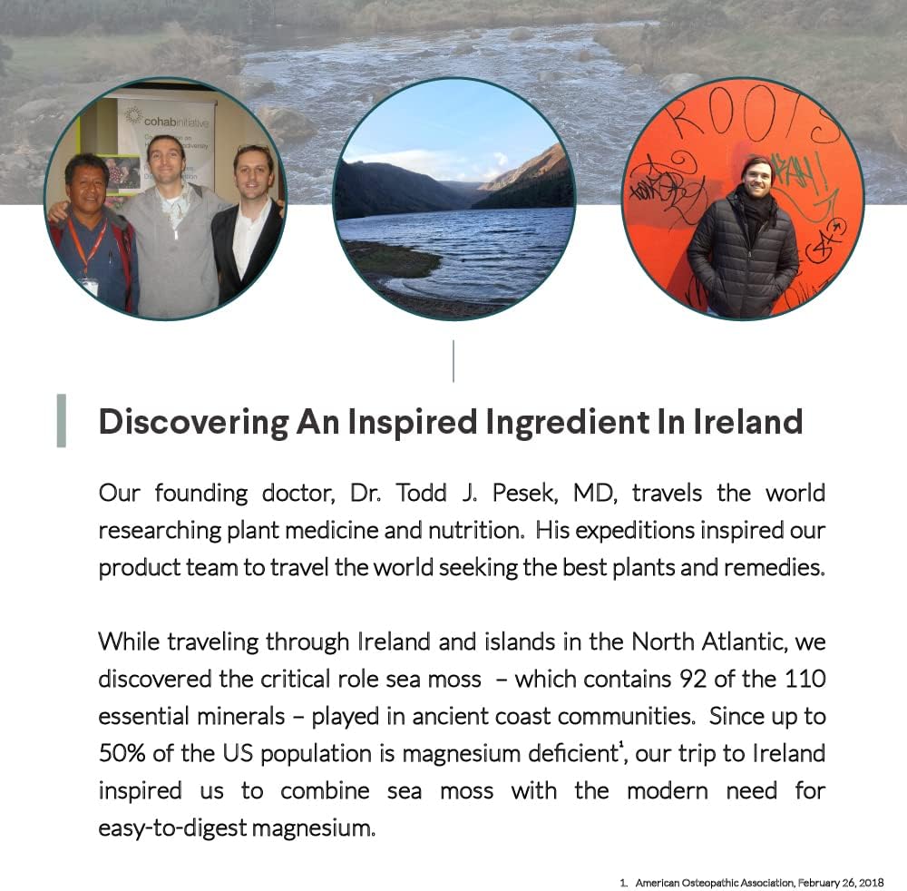 Magnesium Glycinate and Irish Sea Moss Capsules - Essential Minerals for Heart and Bone Health - 30 Servings - 60 Capsules