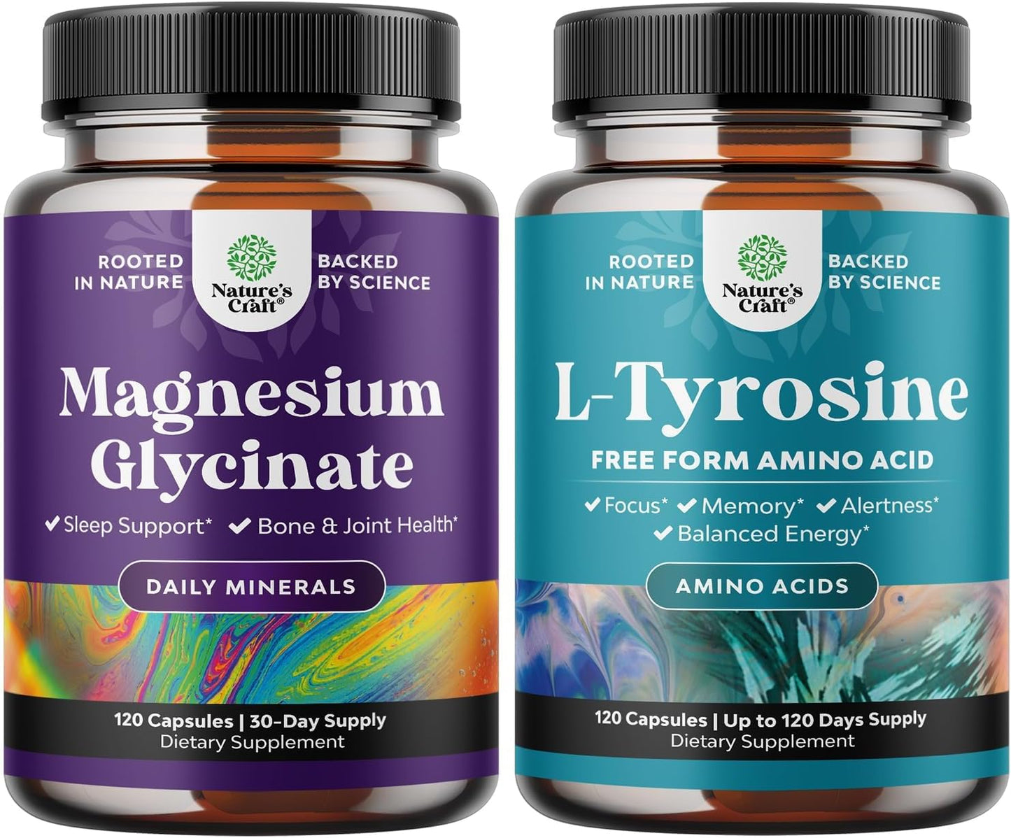 Magnesium Glycinate and L Tyrosine Bundle - Supports Sleep, Bone Health, Muscle Recovery, Brain Health, and Thyroid - Amino Acid Supplement
