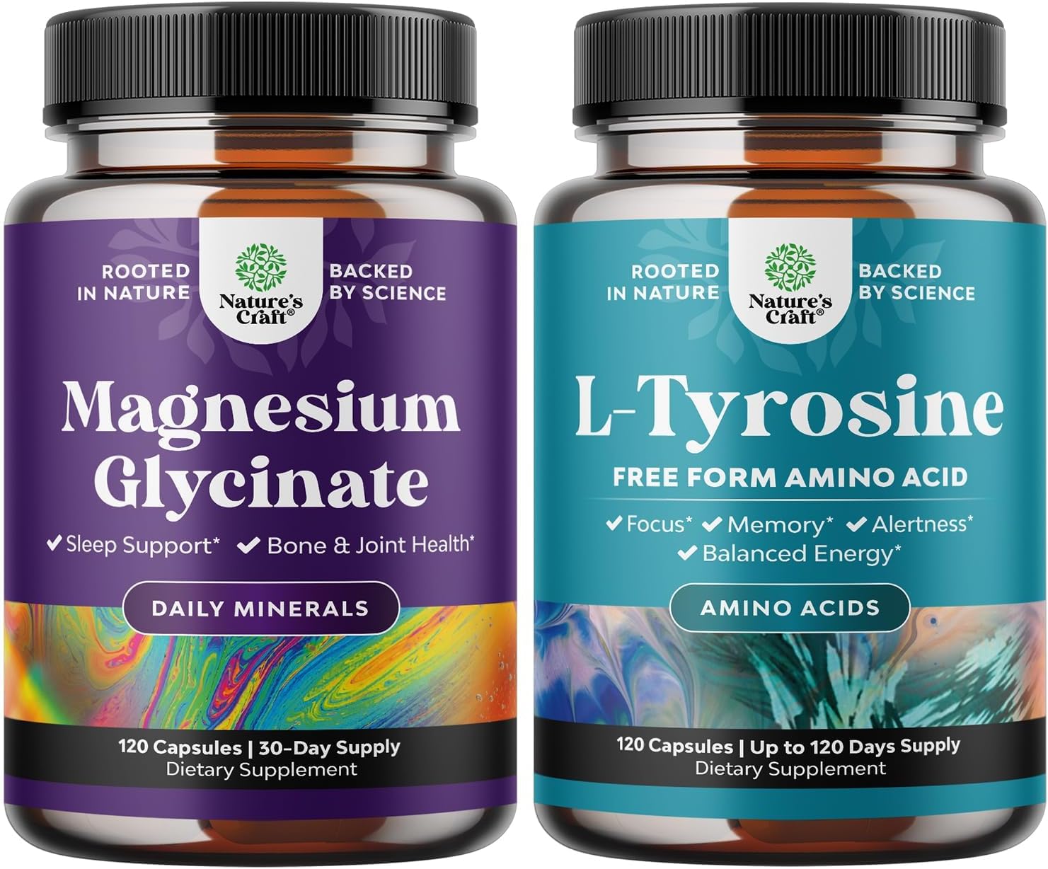 Magnesium Glycinate and L Tyrosine Bundle - Supports Sleep, Bone Health, Muscle Recovery, Brain Health, and Thyroid - Amino Acid Supplement
