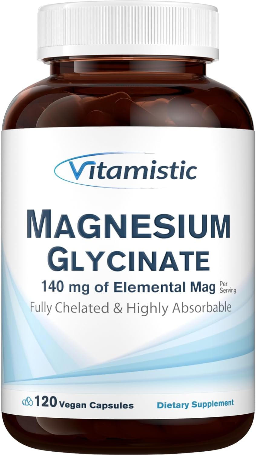 Magnesium Glycinate Capsules - Bioavailable Chelated Supplement for Sleep, Bone, Muscle Health - 140mg Magnesium - Non-GMO, Vegan - 120 Capsules