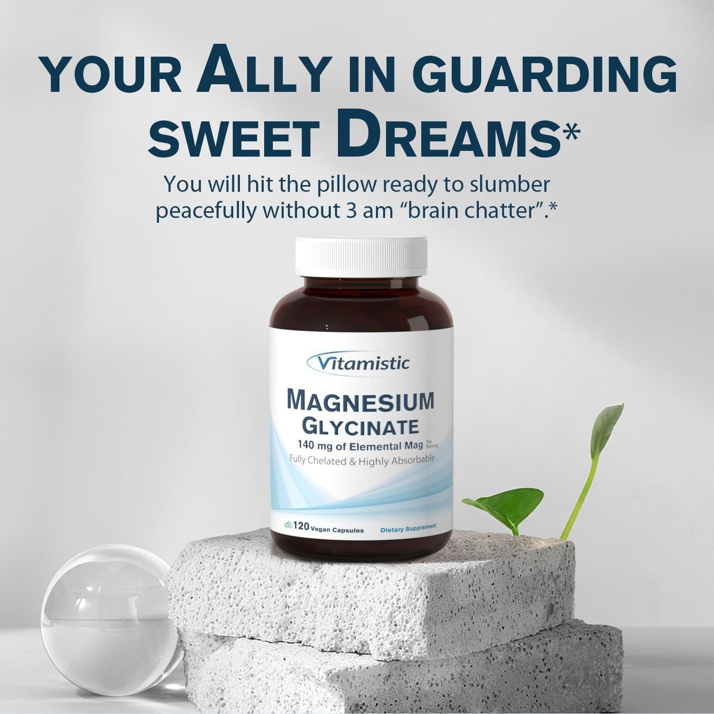 Magnesium Glycinate Capsules - Bioavailable Chelated Supplement for Sleep, Bone, Muscle Health - 140mg Magnesium - Non-GMO, Vegan - 120 Capsules