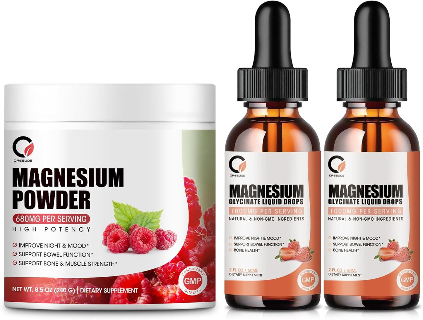 Magnesium Glycinate Drops & Complex Powder for Energy, Sleep, Muscle & Joint Support - Non-GMO, Vegan Formula for Men & Women