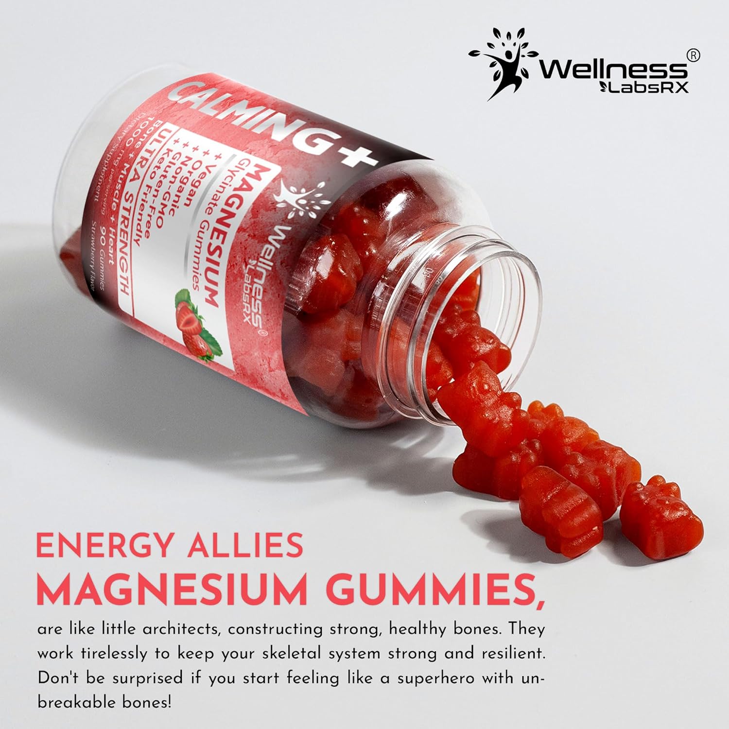 Magnesium Glycinate Gummies 1000mg - Relaxation & Heart Health Support - Chewable Calm Supplement for Adults - Strawberry Flavor - 3 Pack