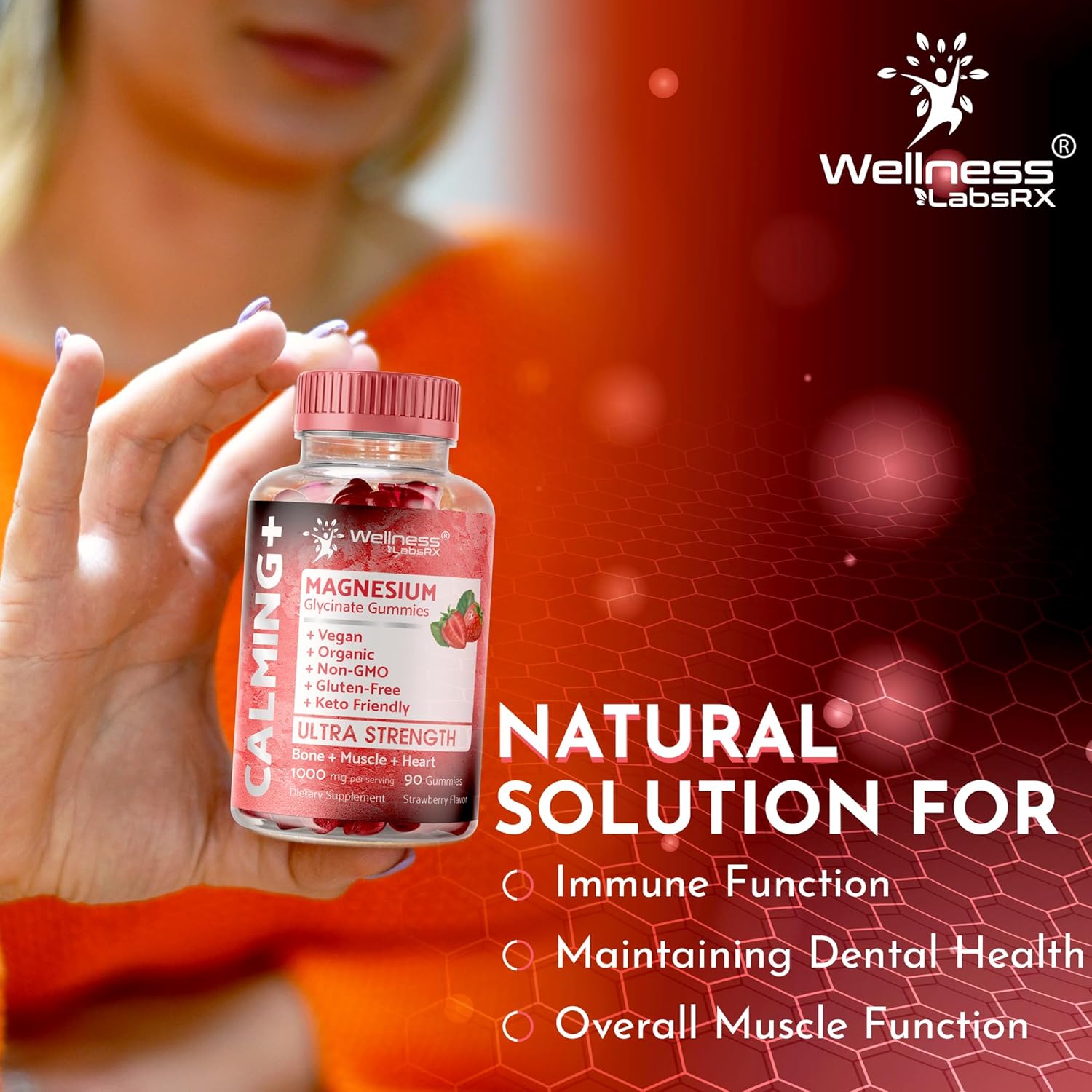 Magnesium Glycinate Gummies 1000mg - Relaxation & Heart Health Support - Chewable Calm Supplement for Adults - Strawberry Flavor - 3 Pack