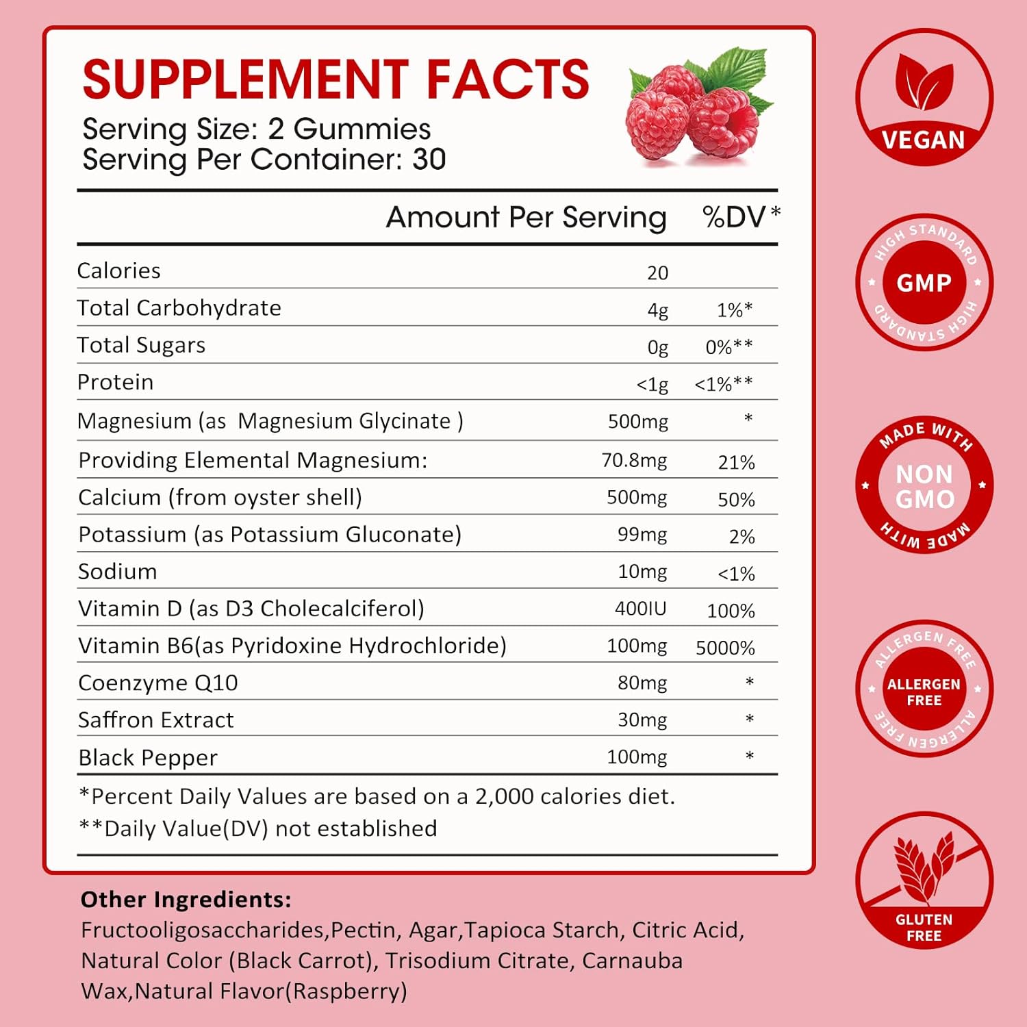 Magnesium Glycinate Gummies 500mg with Vitamin D3, B6, CoQ10 - Relaxation, Sleep & Mood Support - 2 Pack of 60 Raspberry Gummies