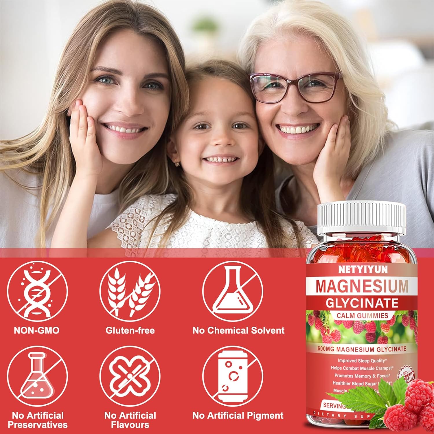 Magnesium Glycinate Gummies 600mg with L-Threonate for Adults - Sleep Support and Stress Relief - 1 Pack