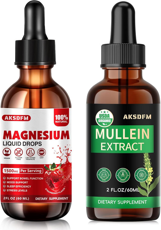 Magnesium Glycinate Liquid and Mullein Leaf Extract Bundle for Stress Relief and Respiratory Support