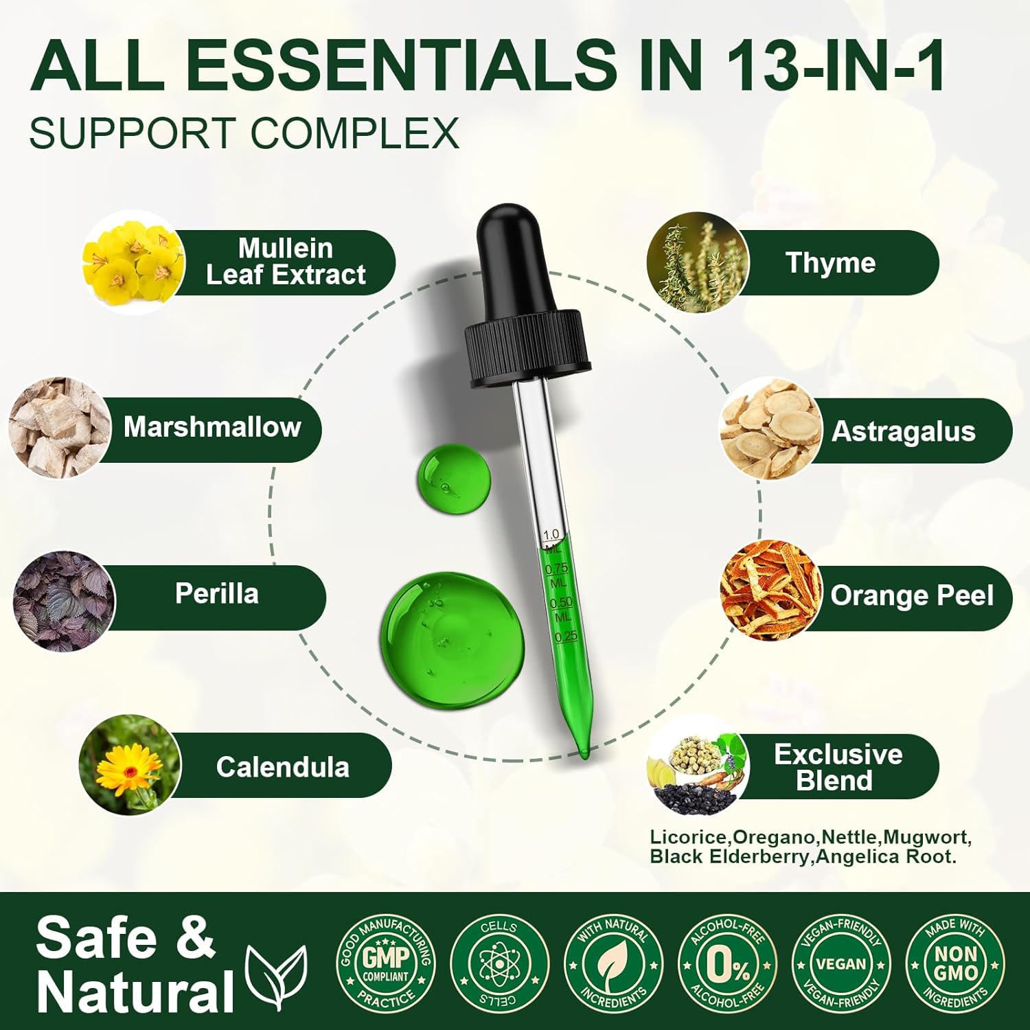 Magnesium Glycinate Liquid and Mullein Leaf Extract Bundle for Stress Relief and Respiratory Support