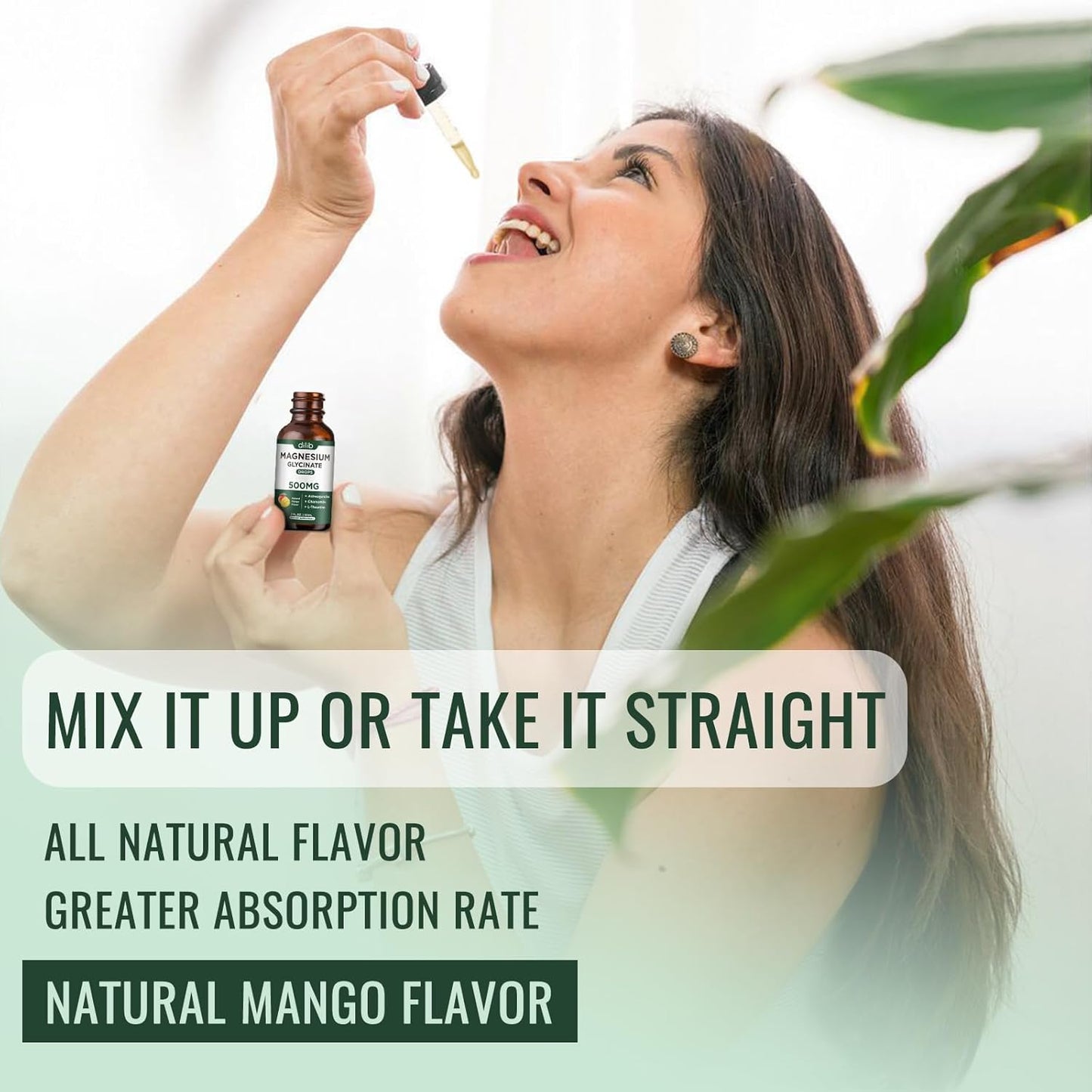 Magnesium Glycinate Liquid Drops with Ashwagandha, L-Theanine, and Chamomile for Stress Relief and Mood Support - Vegan Mango Flavor - 500mg