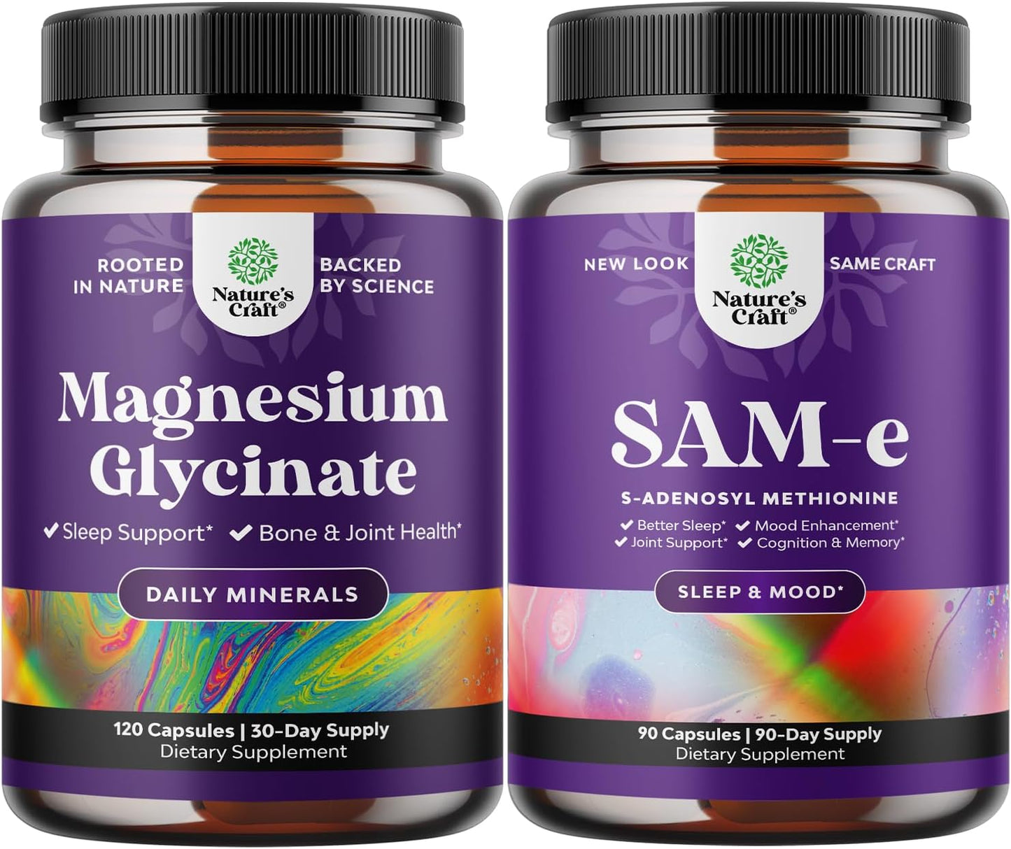 Magnesium Glycinate & SAM-E Bundle for Mood, Sleep, Relaxation, Brain Health, and Immune Support