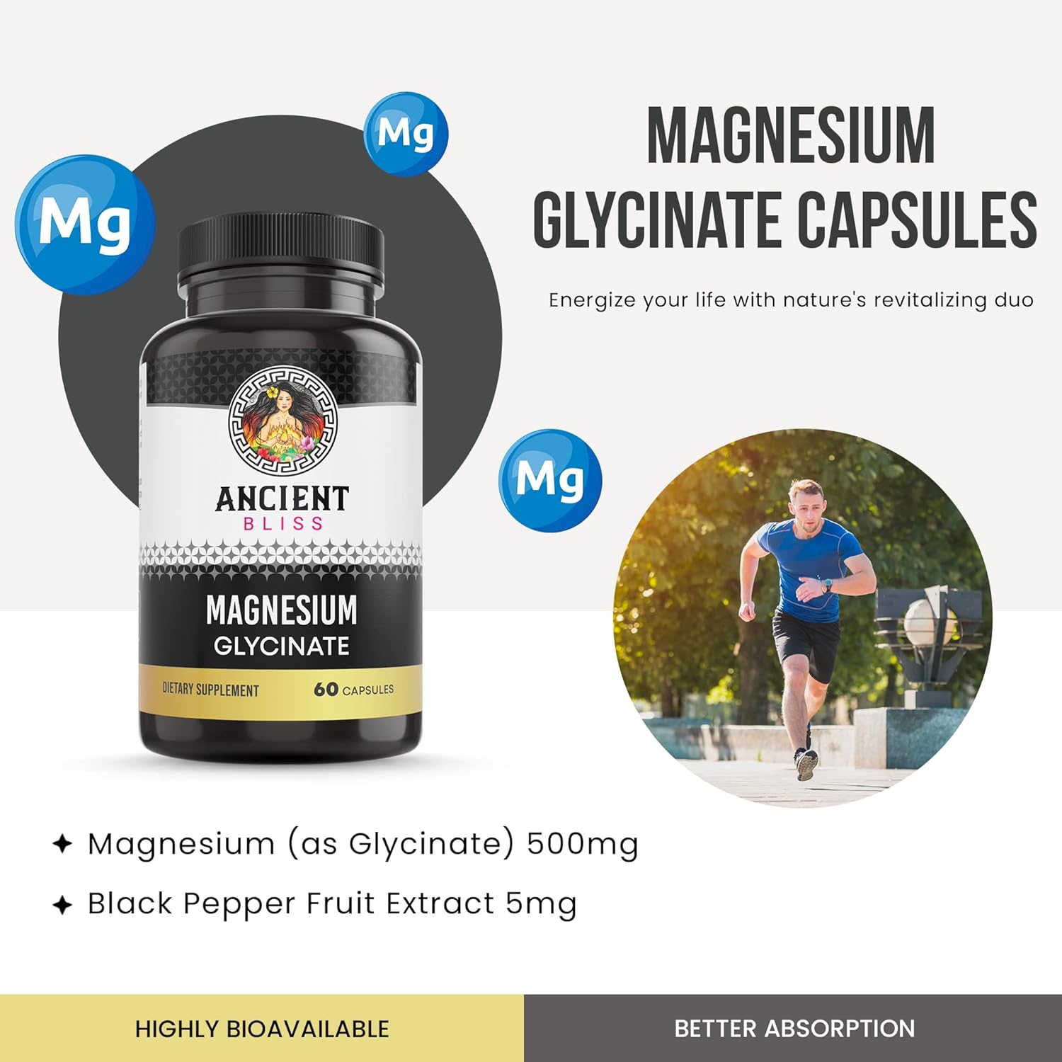 Magnesium Glycinate Supplement for Muscle, Nerve, Digestive & Immune Support - 60 Capsules