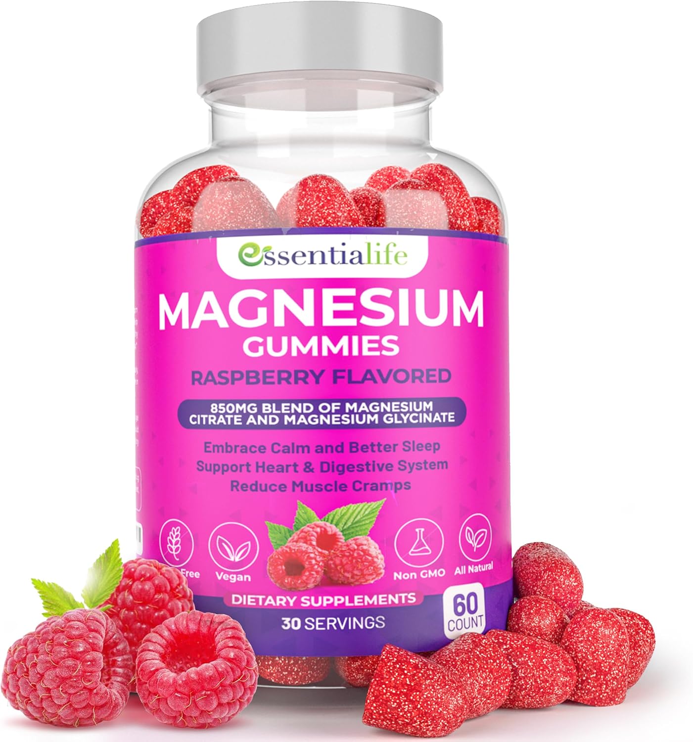 Magnesium Gummies for Sleep and Energy - 100mg Pure Magnesium per Serving - 850mg Blend for Digestion - 60 Count Pack