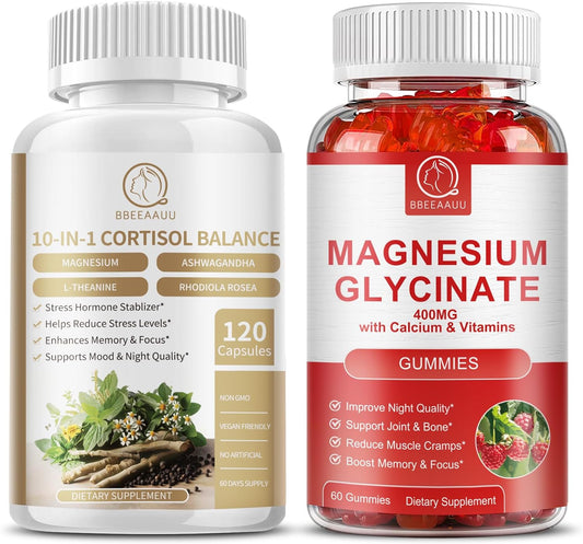 Magnesium Gummies with BBEEAAUU Cortisol Capsules - Stress Support Supplements