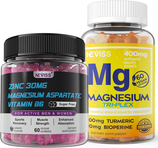 Magnesium Gummies with Zinc, Vitamin B6, B12, D3, Turmeric - 300mg Vegan Supplement