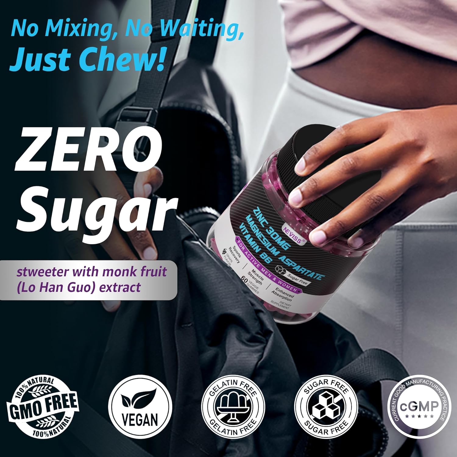 Magnesium Gummies with Zinc, Vitamin B6, B12, D3, Turmeric - 300mg Vegan Supplement