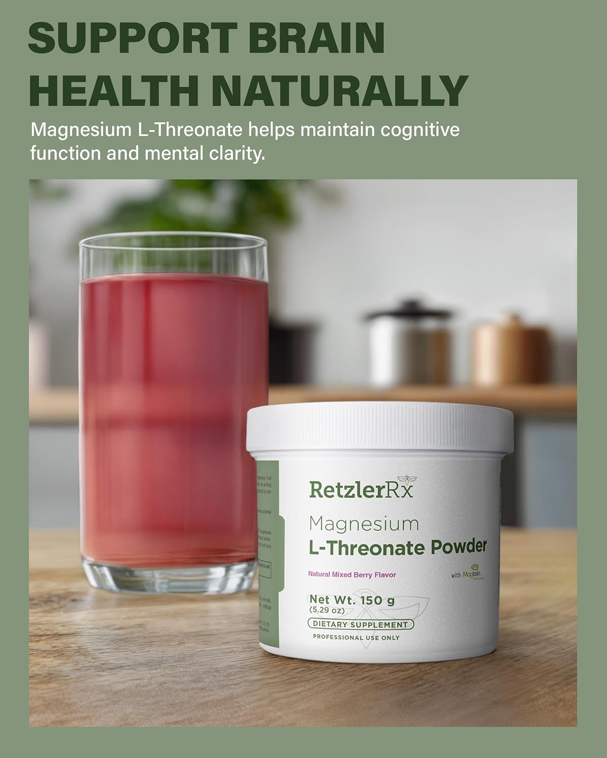 Magnesium L-Threonate Powder with Magtein - Cognitive Health Supplement - Mixed Berry Flavor - 60 Servings