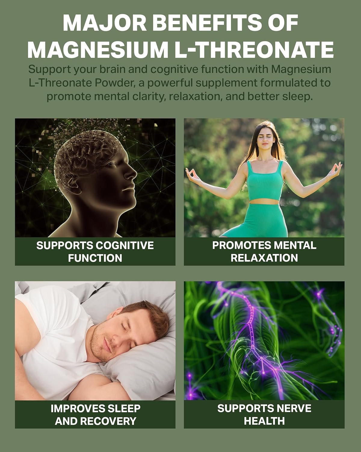 Magnesium L-Threonate Powder with Magtein - Cognitive Health Supplement - Mixed Berry Flavor - 60 Servings