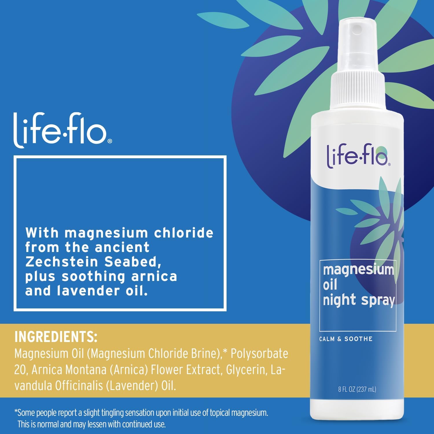 Magnesium Oil Night Spray with Lavender Oil for Calming Body and Mind - 8oz, 60-Day Guarantee