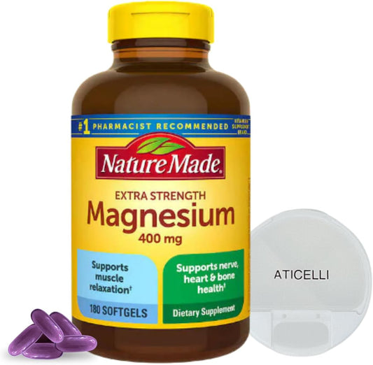 Magnesium Oxide 400mg Supplement Softgels - Extra Strength 180 Day Supply with Aticelli Pill Case