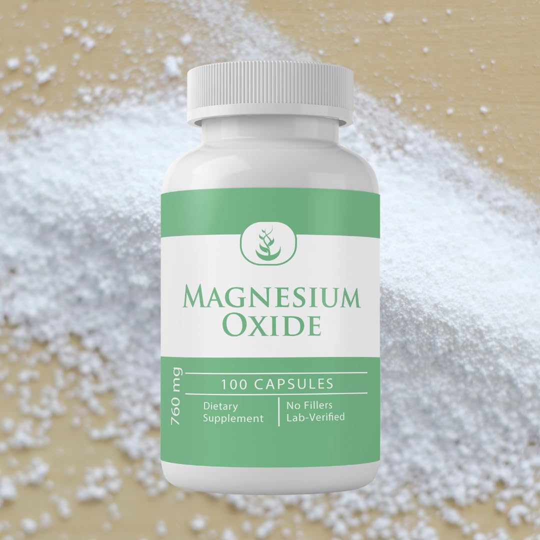 Magnesium Oxide Capsules - Pure Ingredients, No Additives, Lab Verified (100 Count)