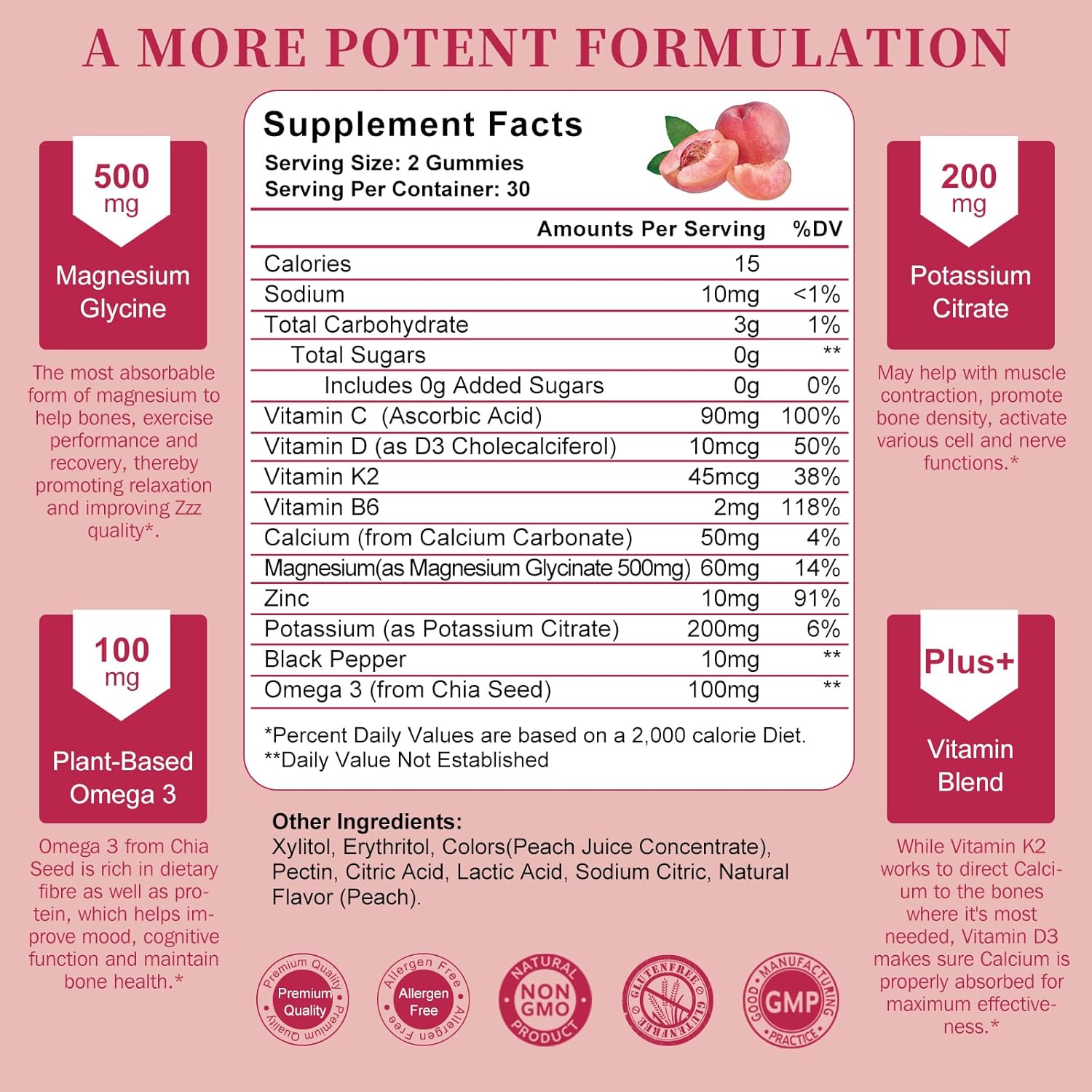 Magnesium Potassium Gummies with Omega 3, B6, D3, K2, and Calcium for Sleep, Muscle & Leg Cramps - 120 Gummies