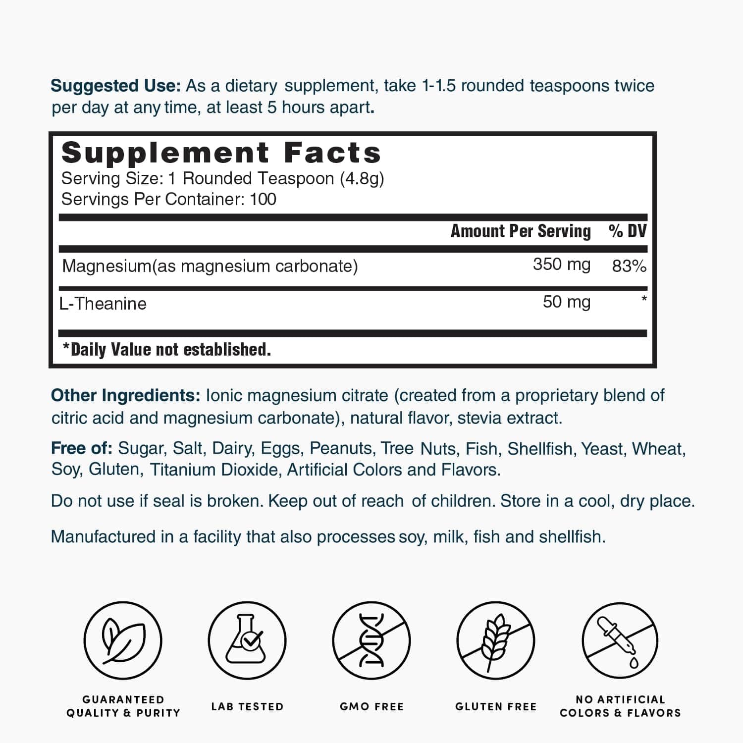 Magnesium Soothe Powder 350mg - Supports Calcium Balance, Muscle & Nerve Function, Energy, Cardio Health - 16.9 oz (100 Servings)