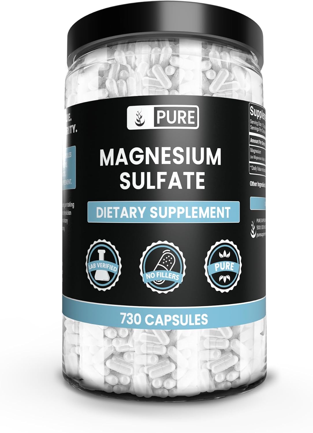 Magnesium Sulfate Capsules - 730 Count, Pure Ingredients, No Rice Fillers, Lab Verified