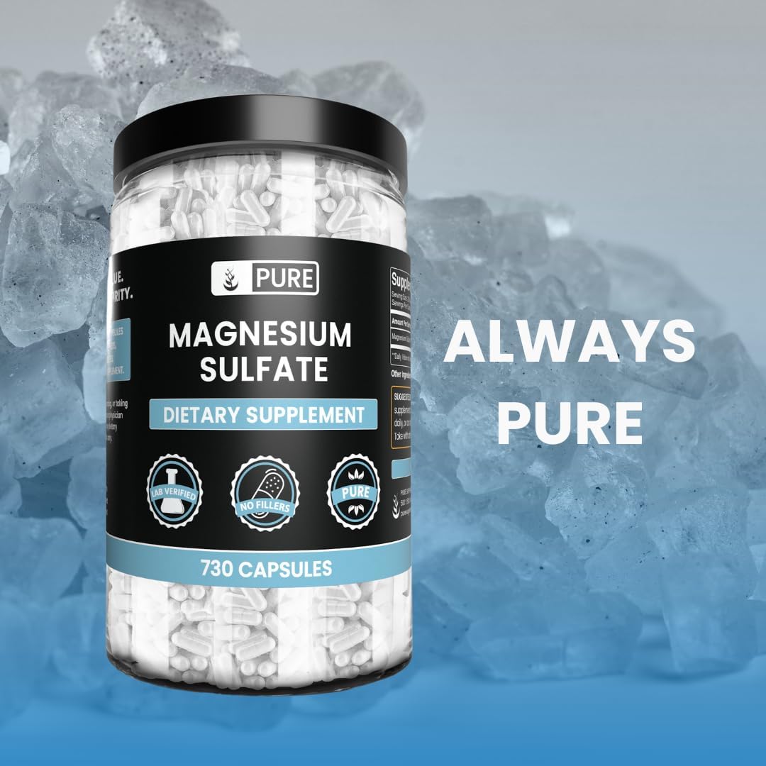Magnesium Sulfate Capsules - 730 Count, Pure Ingredients, No Rice Fillers, Lab Verified
