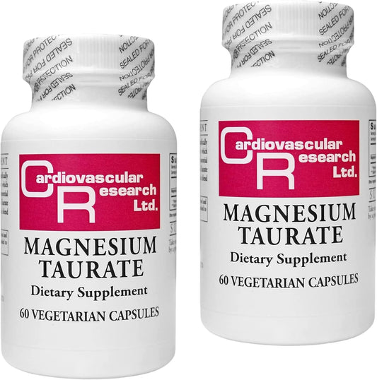 Magnesium Taurate Supplement for Cardiovascular Health - 125mg Elemental Magnesium - 120 Capsules (60 X 2)