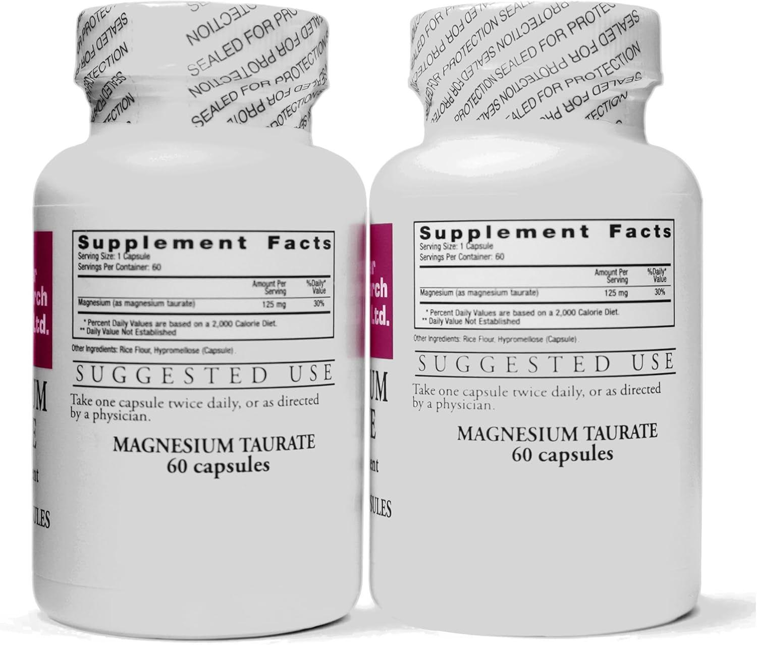 Magnesium Taurate Supplement for Cardiovascular Health - 125mg Elemental Magnesium - 120 Capsules (60 X 2)