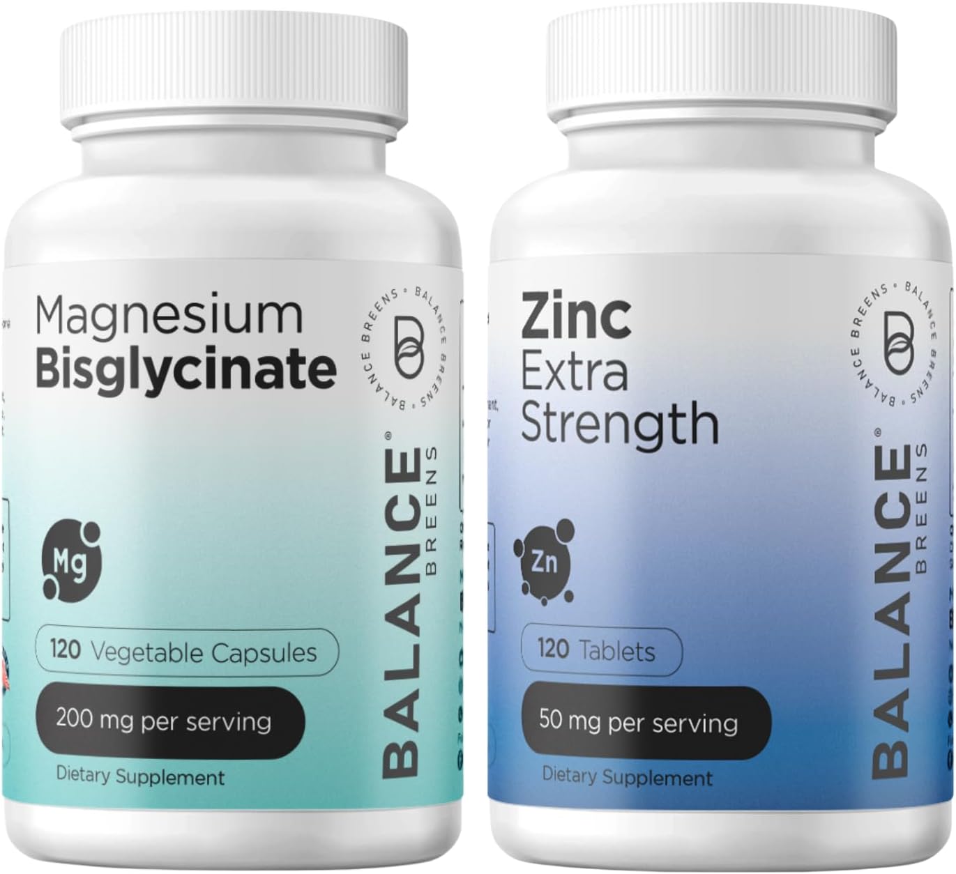 Magnesium Zinc Supplement Combo by Balancebreens - 200mg Magnesium + 50mg Zinc