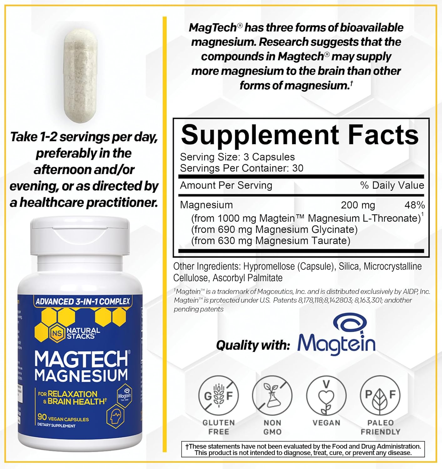Magtech Magnesium + GABA Brain Food Bundle - Promotes Relaxation and Brain Health - Calm Support Supplement - 150 Capsules