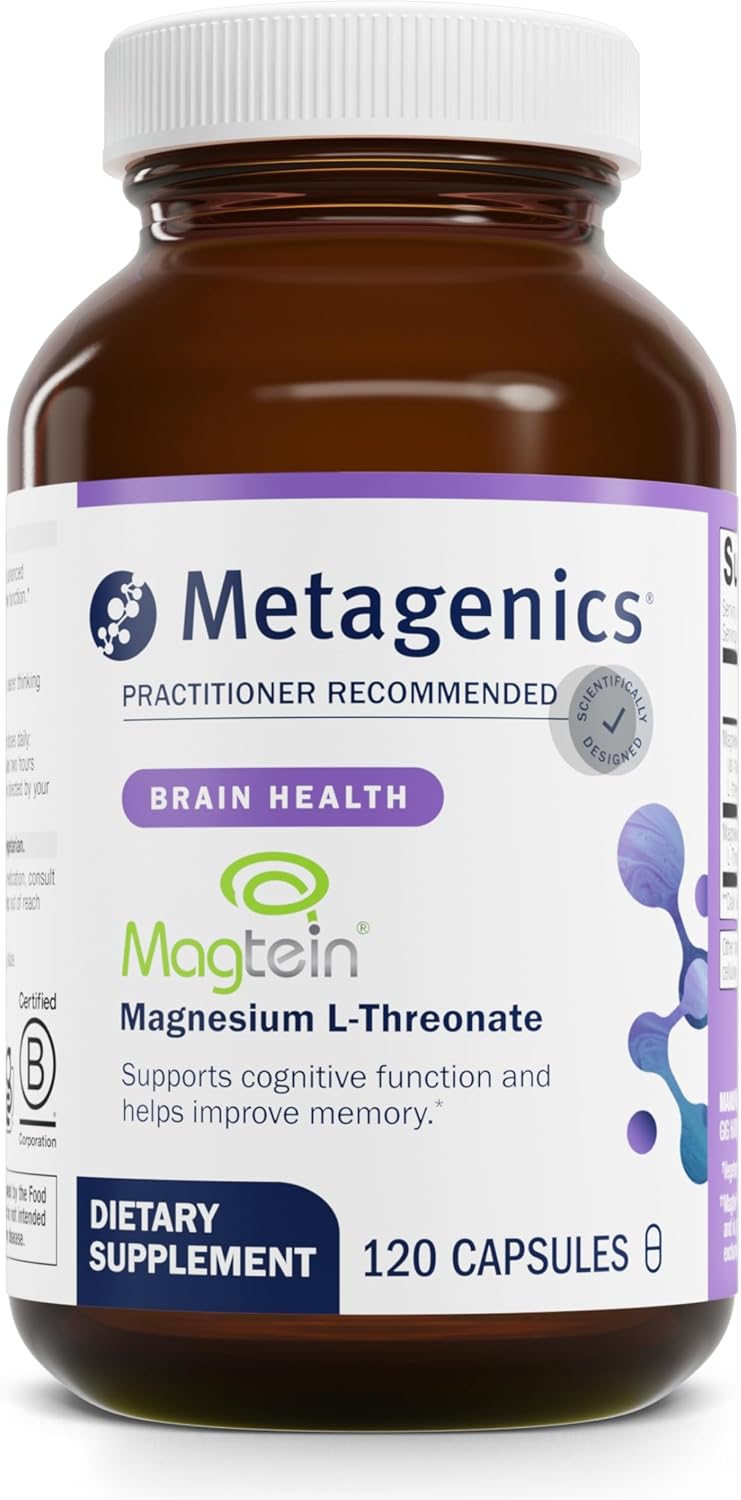 Magtein Magnesium L-Threonate Capsules - 147mg - Brain Health Supplement - Non-GMO & Gluten-Free Mineral Formula - 120ct