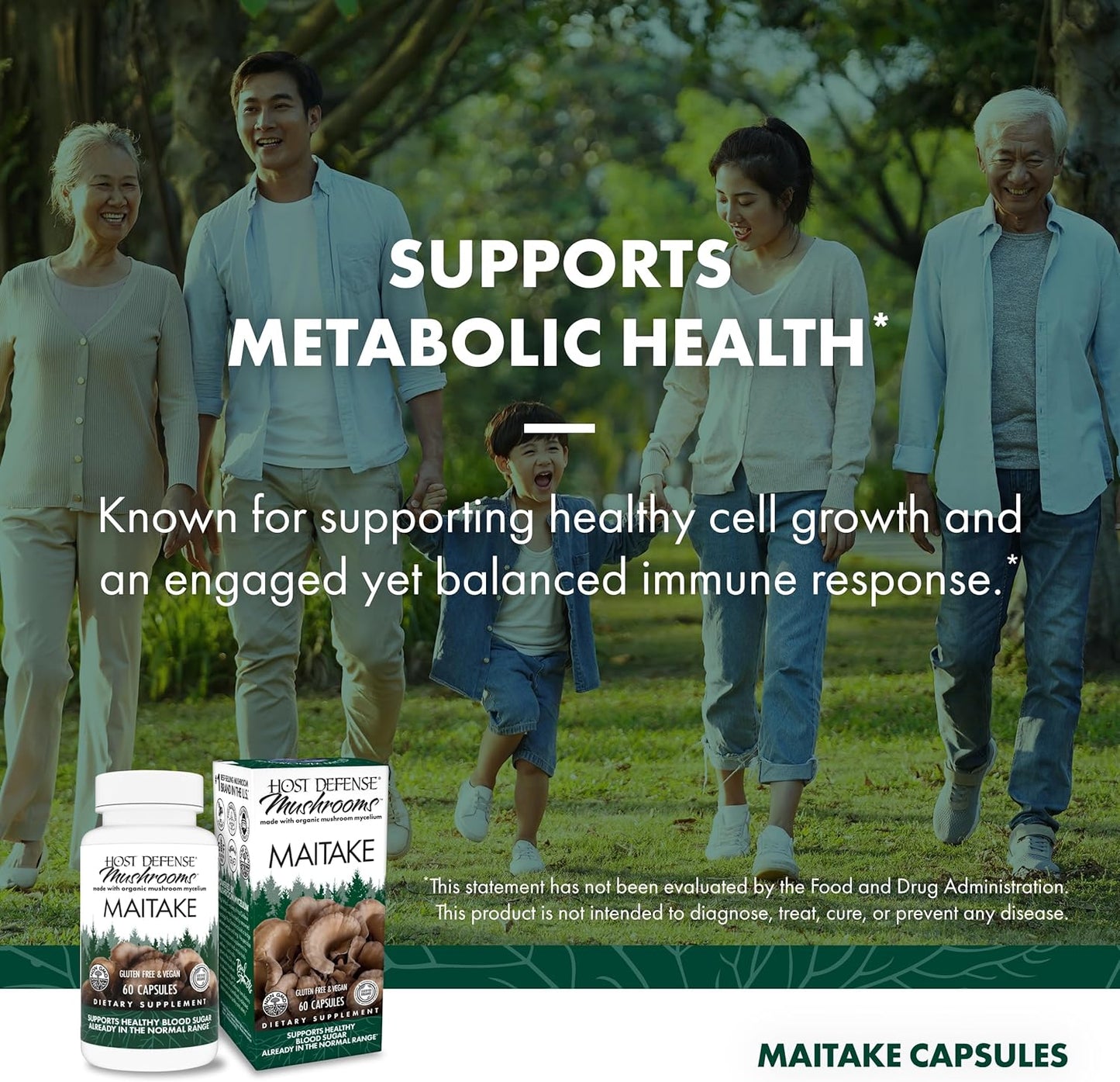Maitake Mushroom Capsules for Immune & Cellular Health Support - Herbal Dietary Supplement with Mushroom Mycelium - 60 Capsules