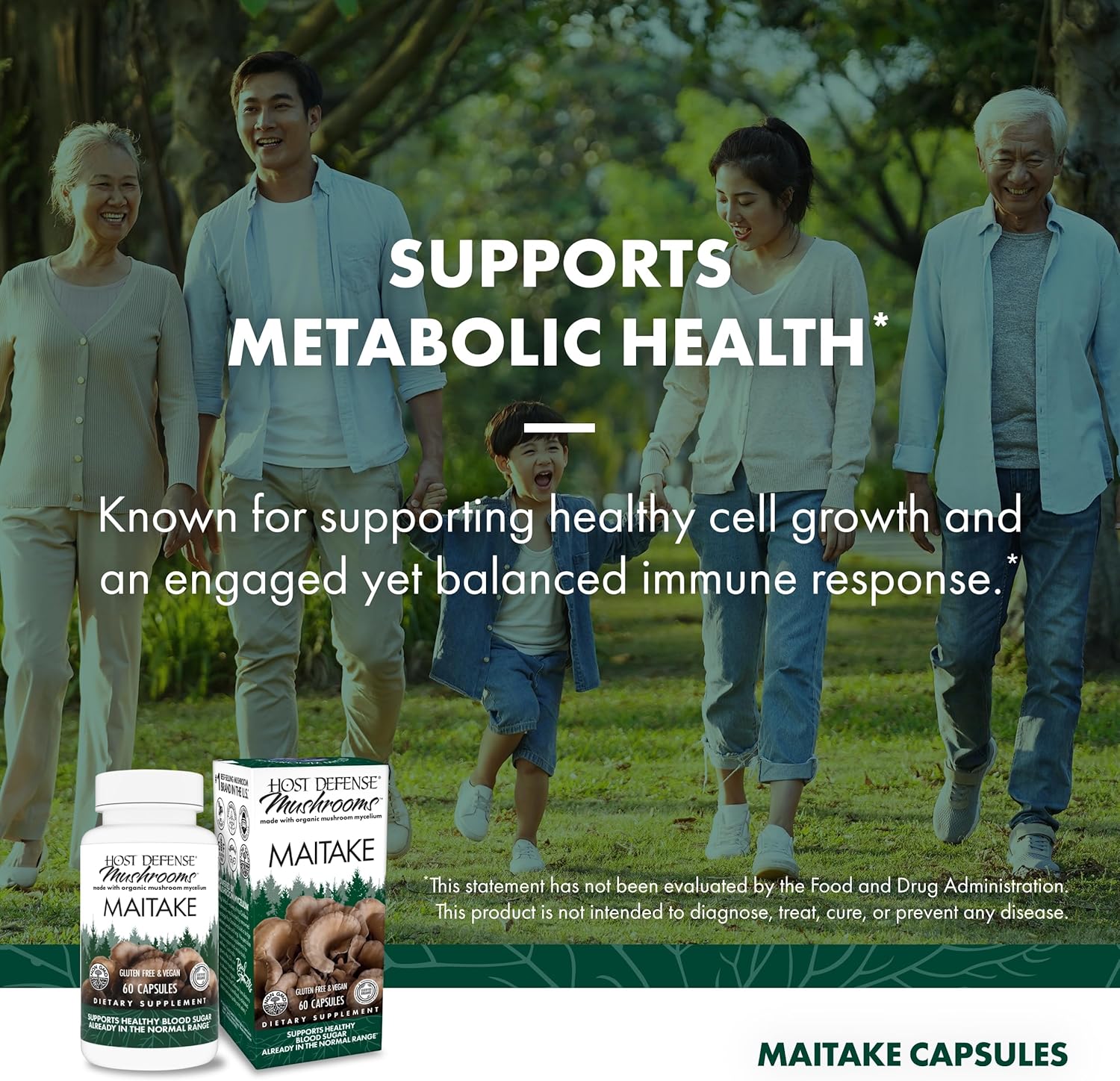 Maitake Mushroom Capsules for Immune & Cellular Health Support - Herbal Dietary Supplement with Mushroom Mycelium - 60 Capsules