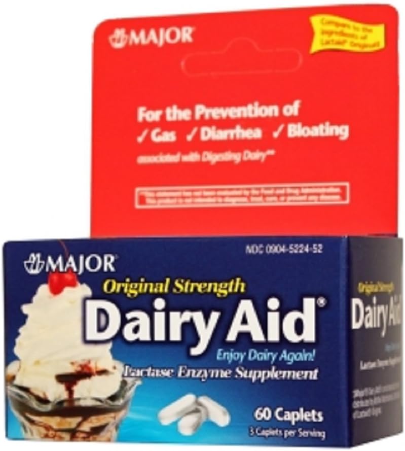 Major Pharmaceuticals Dairy Aid Lactase Enzyme Caplets - 60 Count