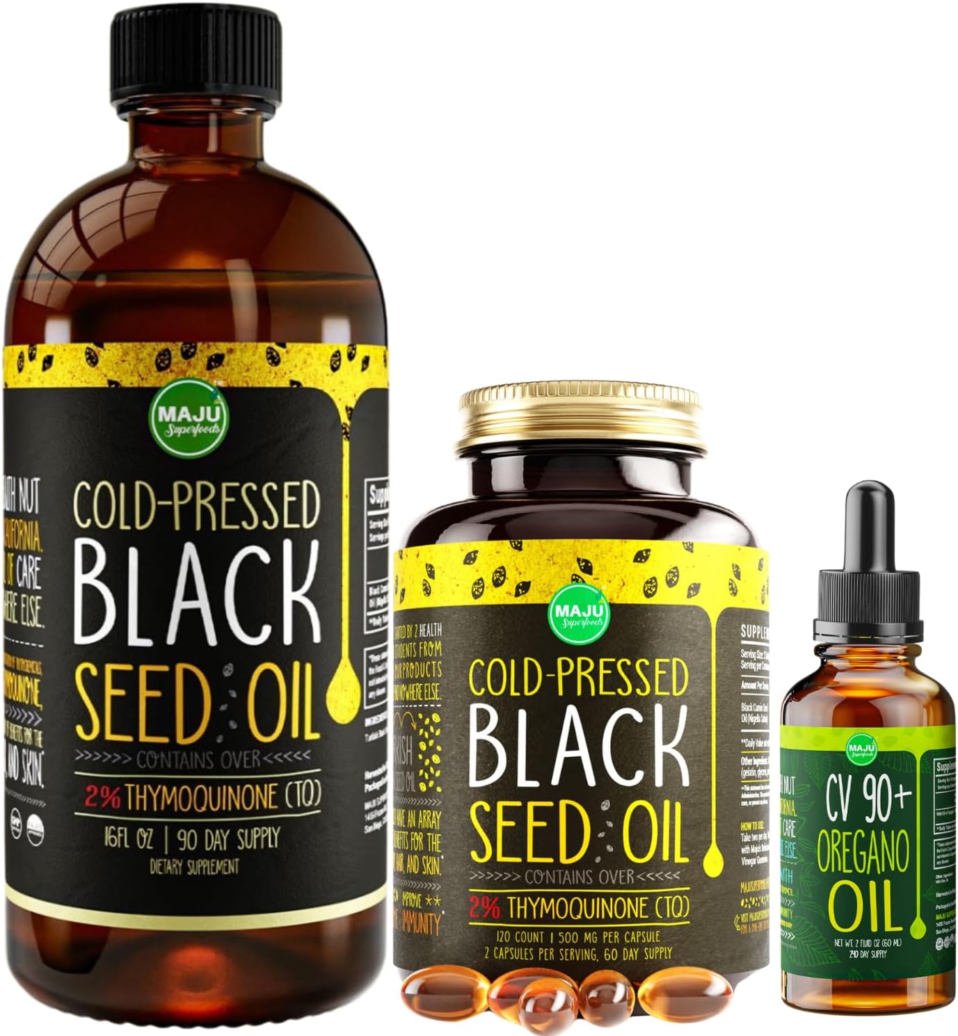 Maju Superfoods Bundle: Large Black Seed Oil and Oregano - Natural Health Benefits