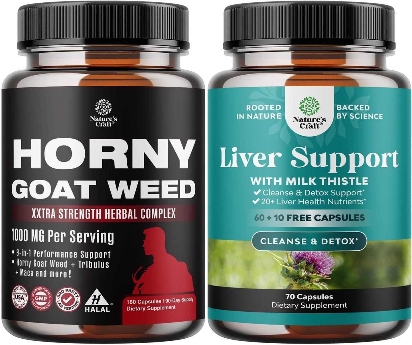 Male Enhancement Stamina & Energy Bundle: Horny Goat Weed + Liver Cleanse & Detox Formula - Herbal Support Supplement