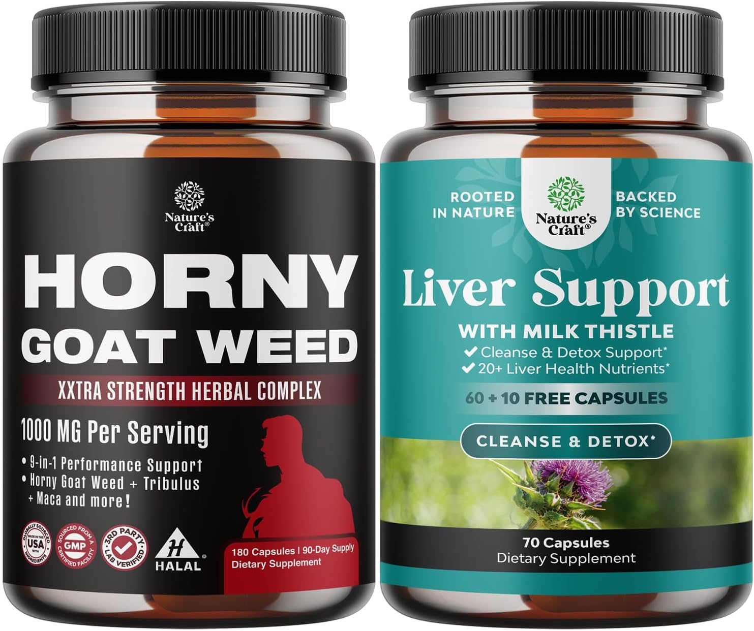 Male Enhancement Stamina & Energy Bundle: Horny Goat Weed + Liver Cleanse & Detox Formula - Herbal Support Supplement