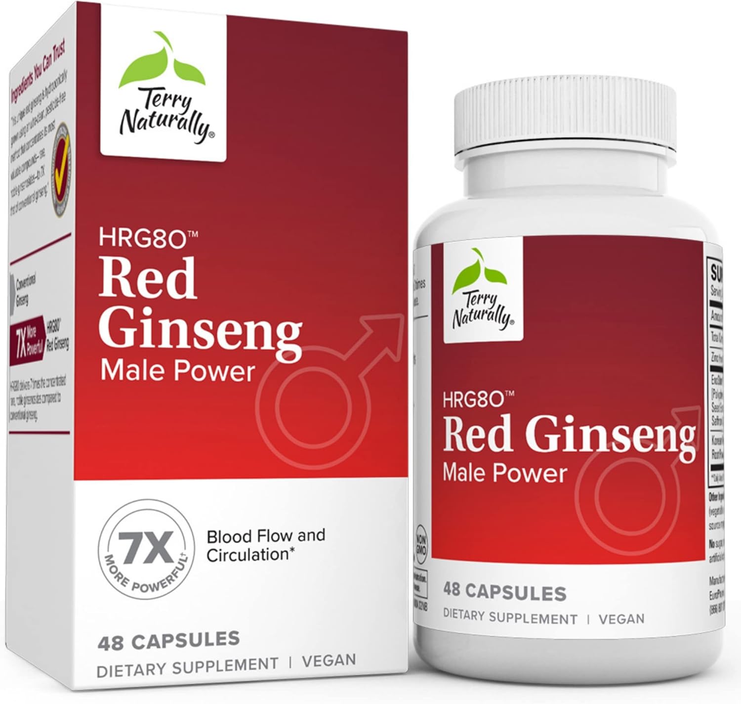Male Power Support Supplement with Red Ginseng & Zinc - Herbal Energy Booster for Endurance and Blood Circulation - 48 Capsules by Terry Naturally