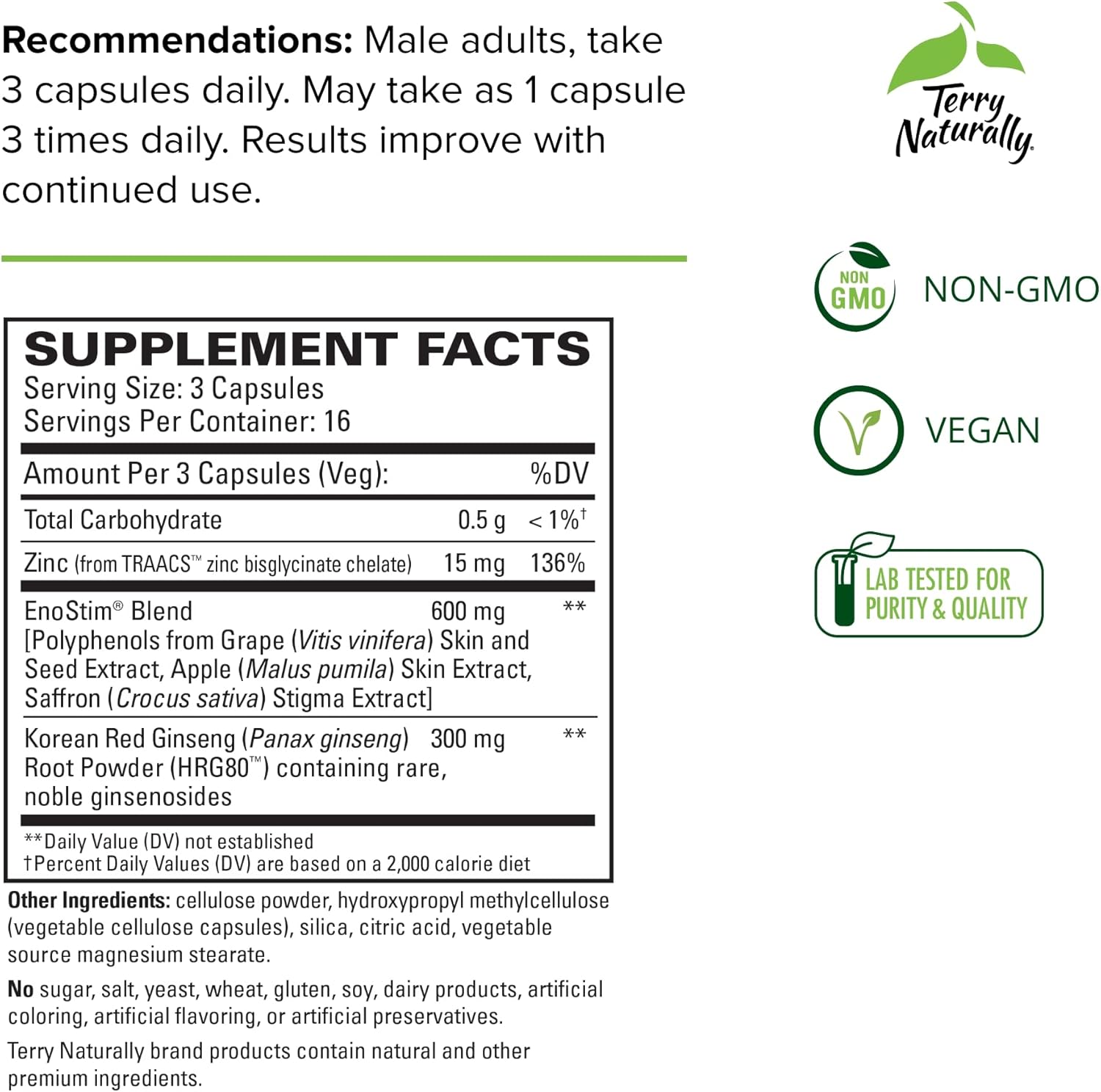Male Power Support Supplement with Red Ginseng & Zinc - Herbal Energy Booster for Endurance and Blood Circulation - 48 Capsules by Terry Naturally