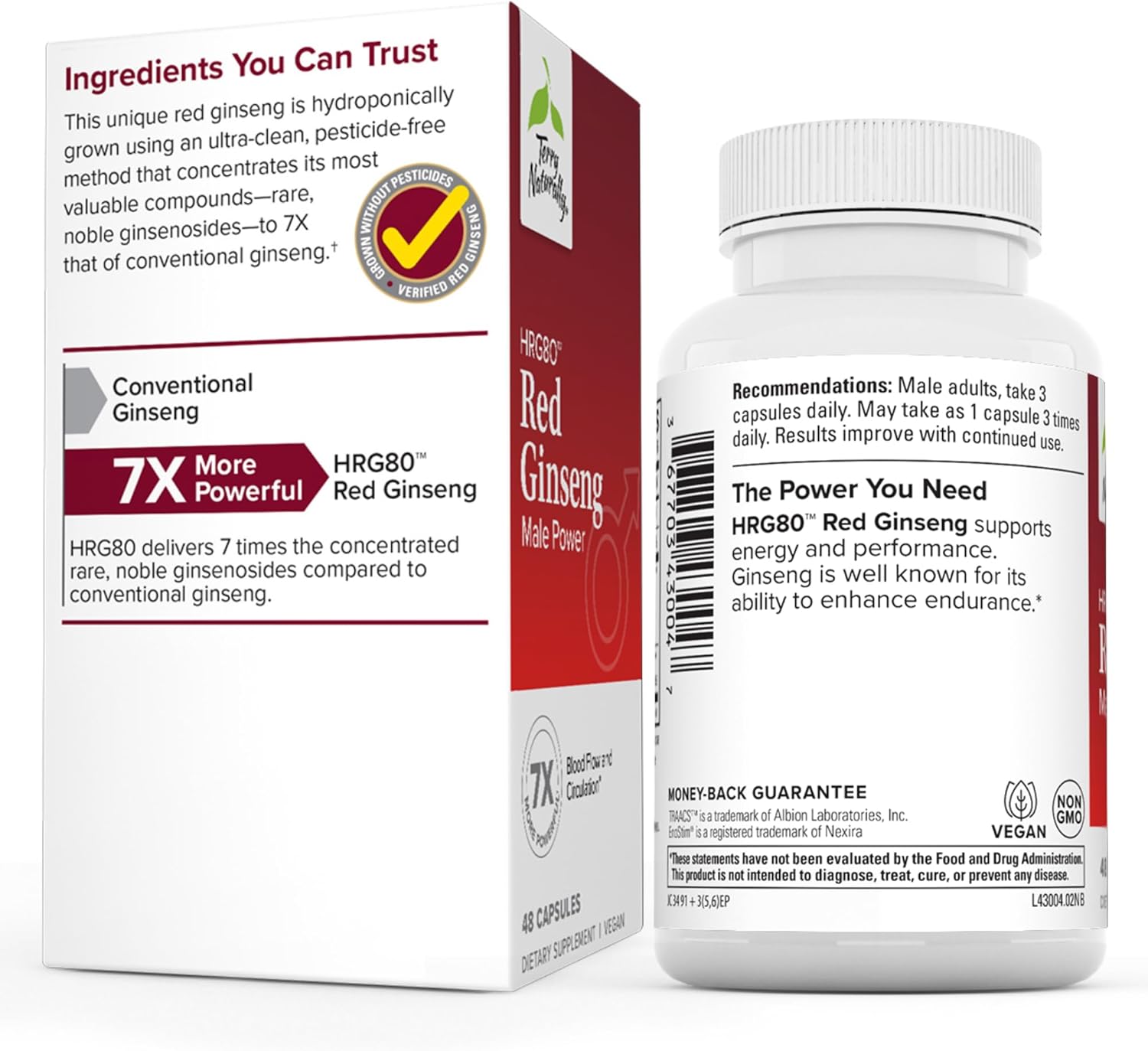 Male Power Support Supplement with Red Ginseng & Zinc - Herbal Energy Booster for Endurance and Blood Circulation - 48 Capsules by Terry Naturally