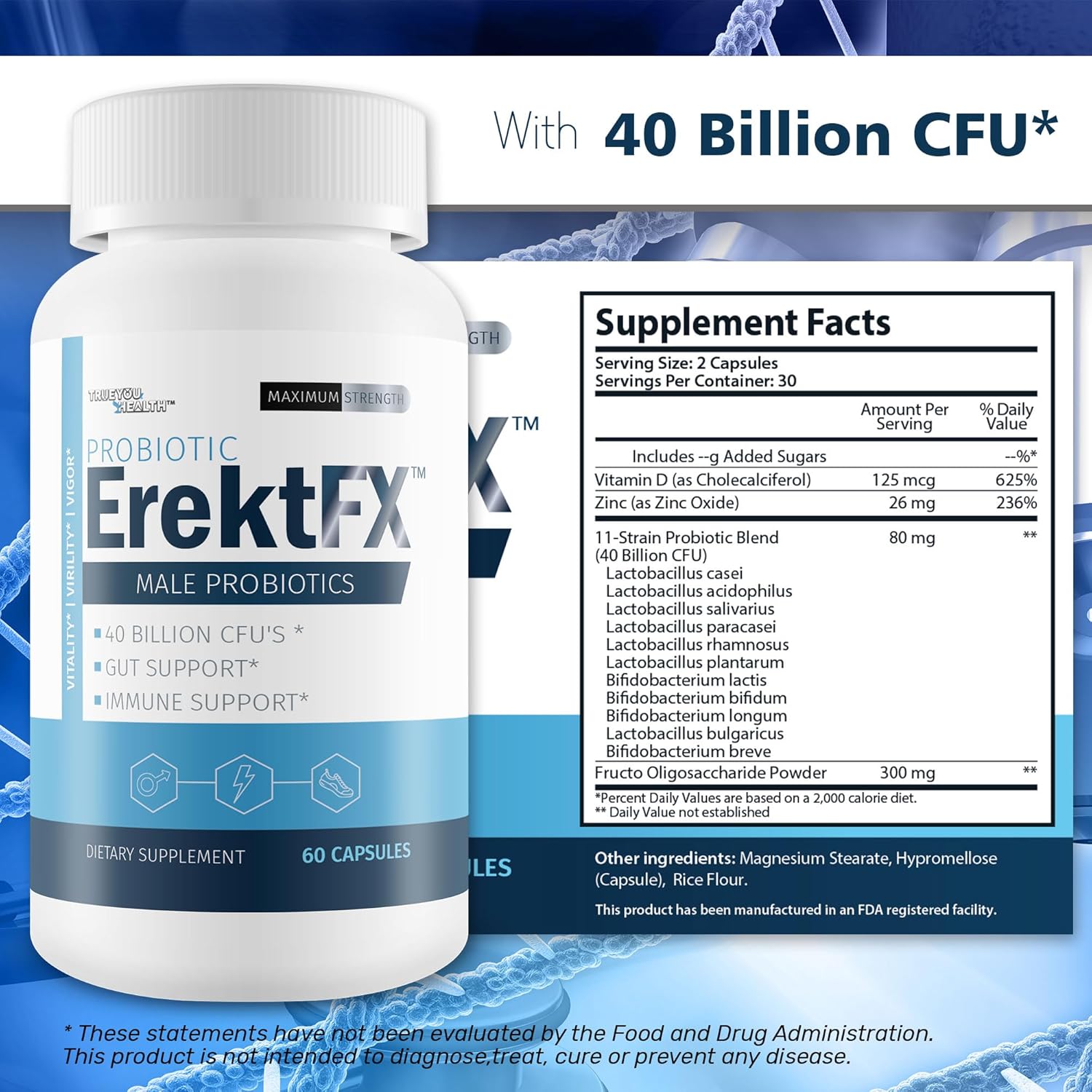 Male Probiotic Supplement - Boost Gut Health with 40 Billion CFU's for Men - Enhance Overall Wellness and Vitality