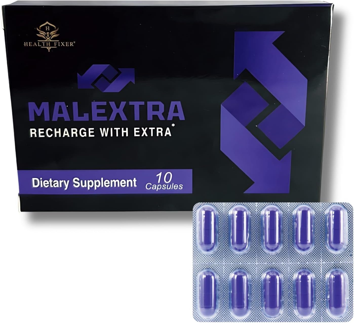 Malextra Recharge: Sports Nutrition Supplement for Energy, Vitality, Strength, and Power - 10 Capsules