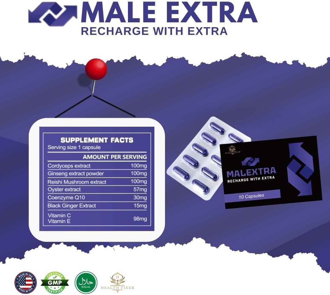 Malextra Recharge: Sports Nutrition Supplement for Energy, Vitality, Strength, and Power - 10 Capsules