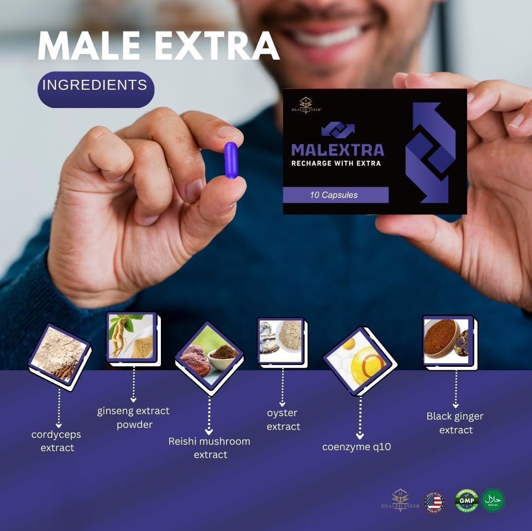 Malextra Recharge: Sports Nutrition Supplement for Energy, Vitality, Strength, and Power - 10 Capsules