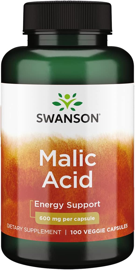 Malic Acid Supplement for Cellular Energy Production - Muscle Nourishment and Energy Boost - 100 Veggie Capsules, 600mg