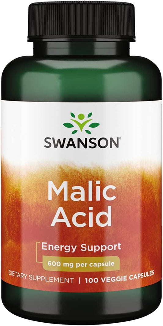 Malic Acid Supplement for Cellular Energy Production - Muscle Nourishment and Energy Boost - 100 Veggie Capsules, 600mg