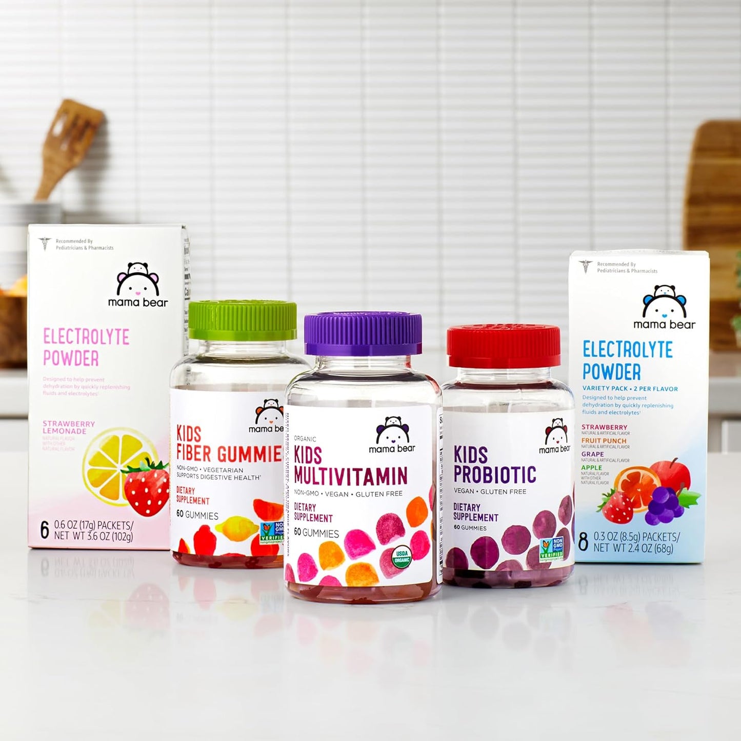 Mama Bear Organic Kids Multivitamin Gummies, 120 Count, 2 Month Supply, Berry, Cherry & Orange Flavors